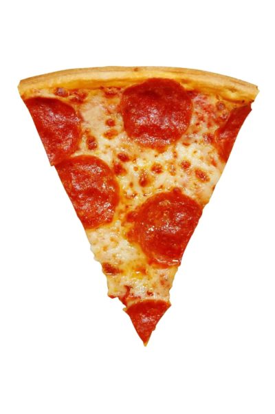 A regular, single slice of pepperoni pizza.